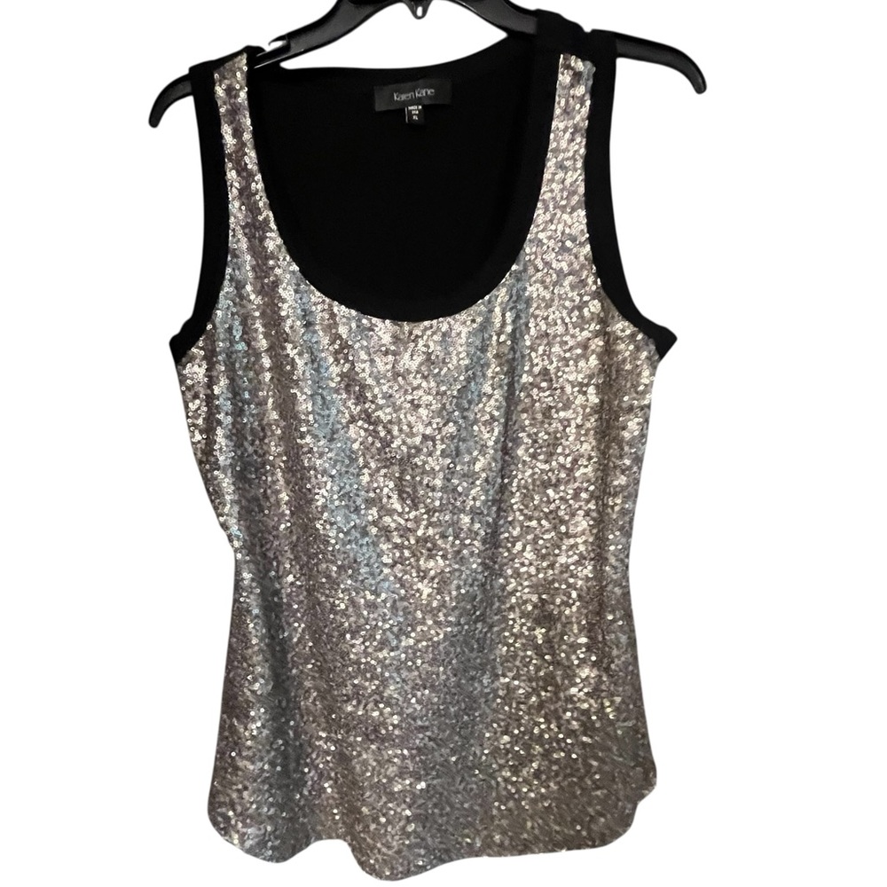 Karen Kane size XL silver sequin tank top scoop neck NWOT